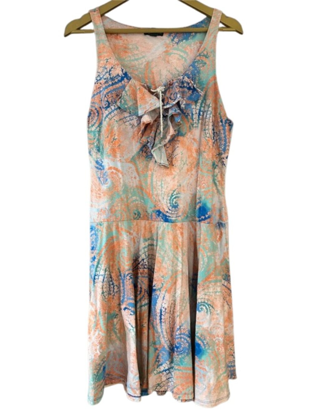Lauren Ralph Lauren Jeans Co Paisley Dress Ruffle Lace-Up Cotton Drop Waist XL